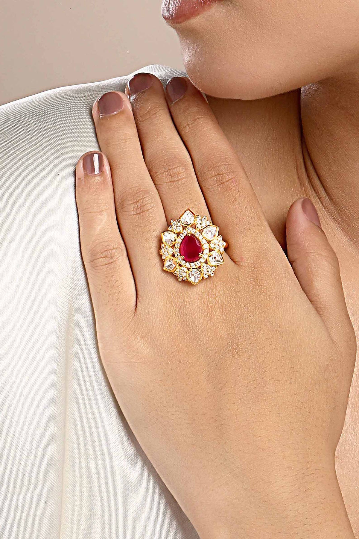 Buy Embellished Pink Polki Ring by Sica for women online at ScrollnShops